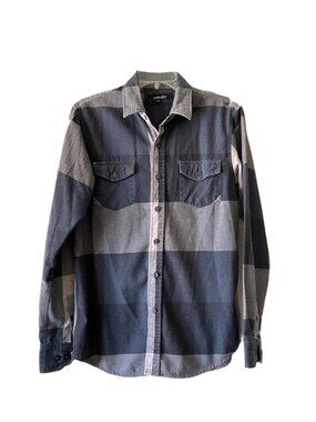 Coastal Men's Lightweight Flannel Shirt Small Grey Stone Plaid Button Down